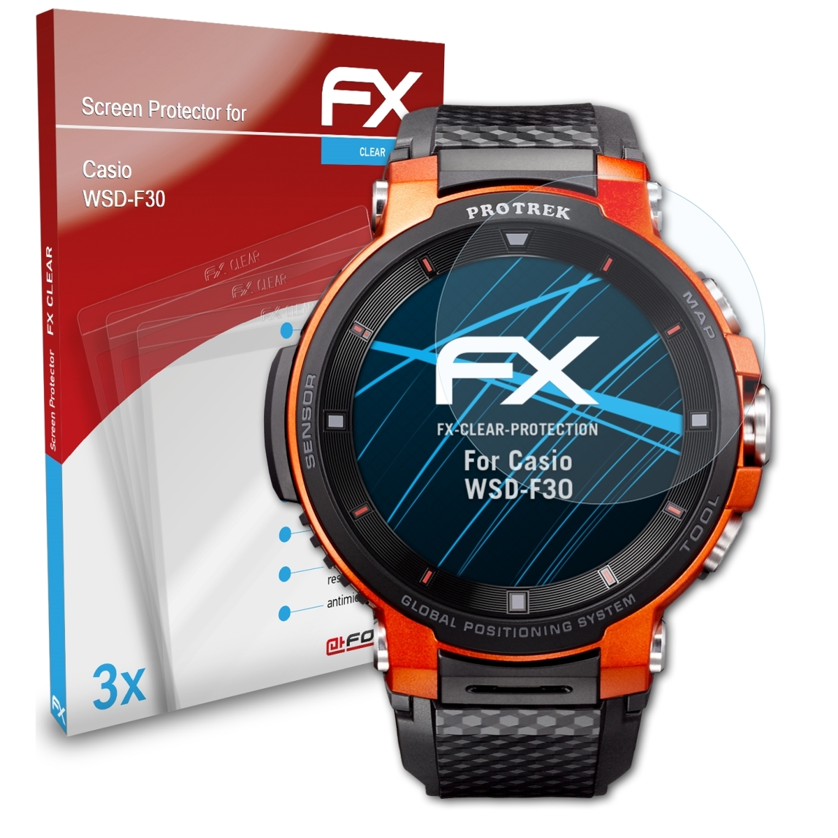 ATFOLIX 3x FX-Clear Casio WSD-F30) Displayschutz(für