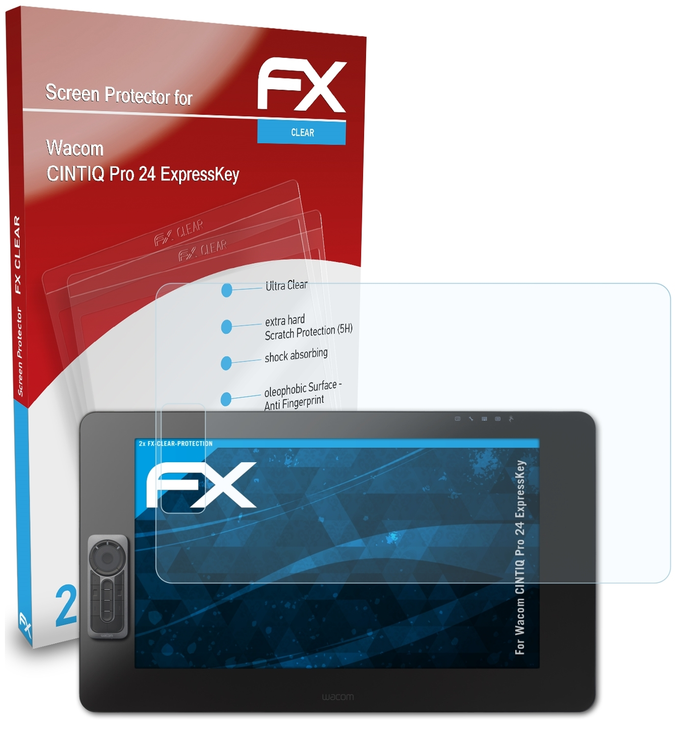 Wacom CINTIQ 24 (ExpressKey)) Pro 2x ATFOLIX FX-Clear Displayschutz(für