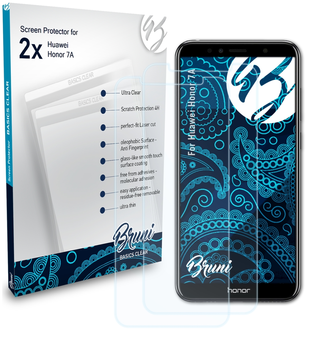 Honor Basics-Clear 7A) BRUNI Schutzfolie(für 2x Huawei