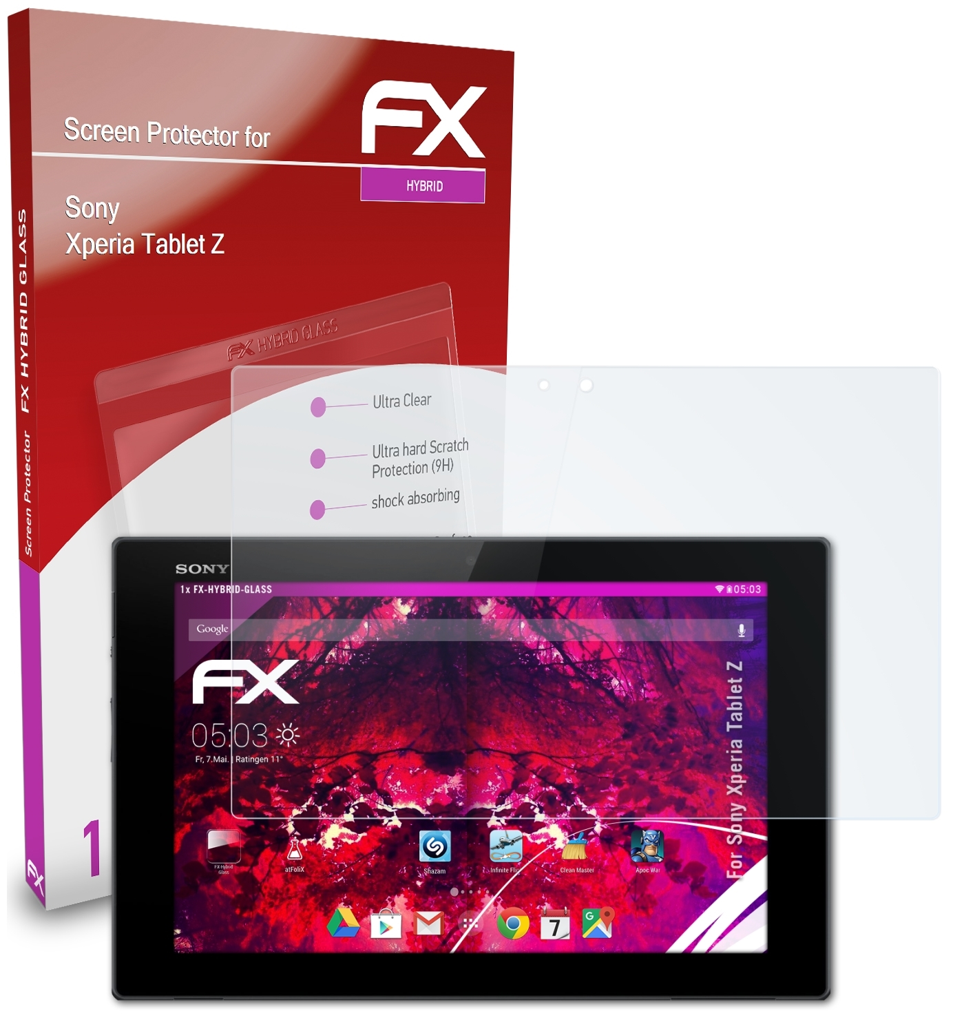 Tablet ATFOLIX Z) FX-Hybrid-Glass Schutzglas(für Sony Xperia