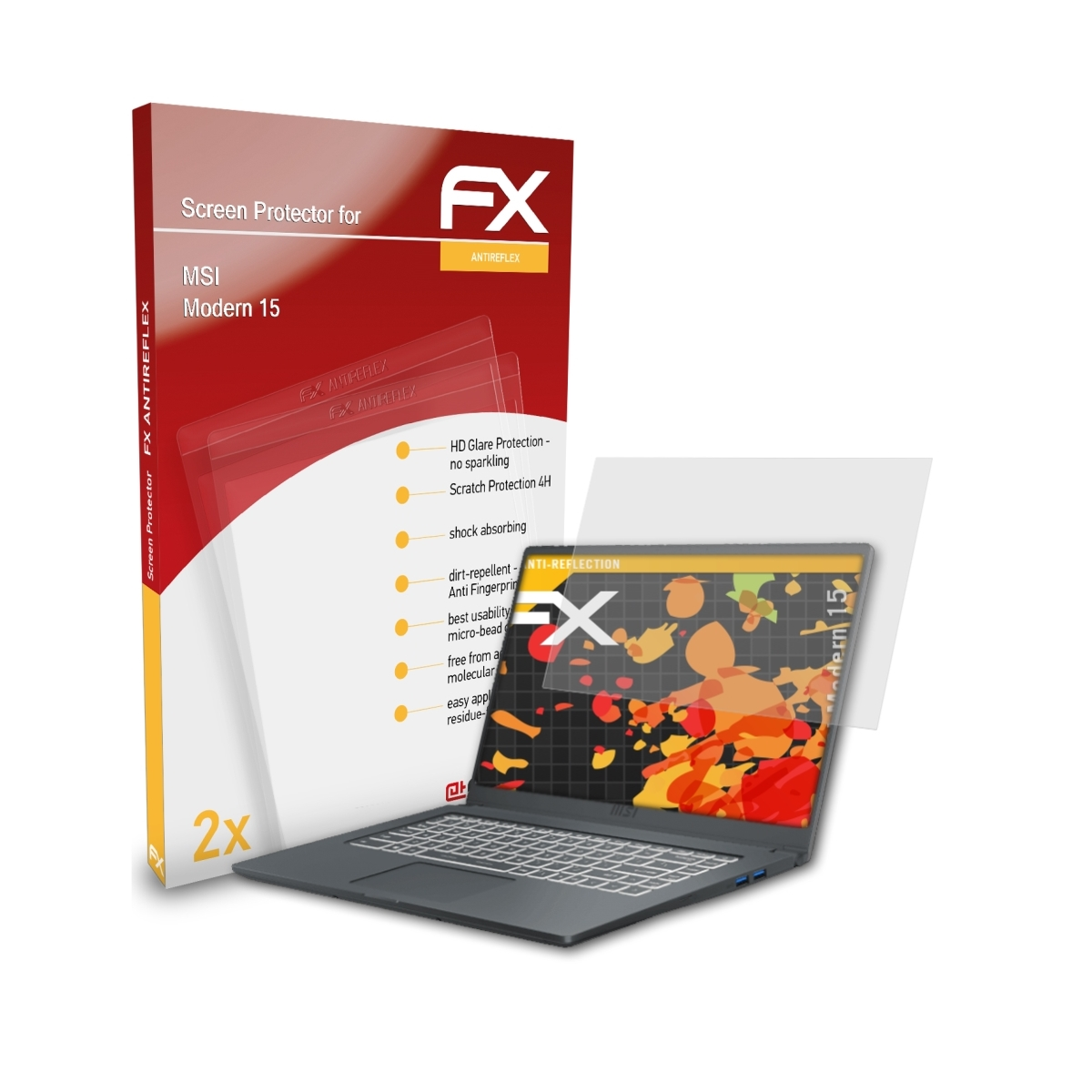 ATFOLIX 2x MSI FX-Antireflex Displayschutz(für 15) Modern
