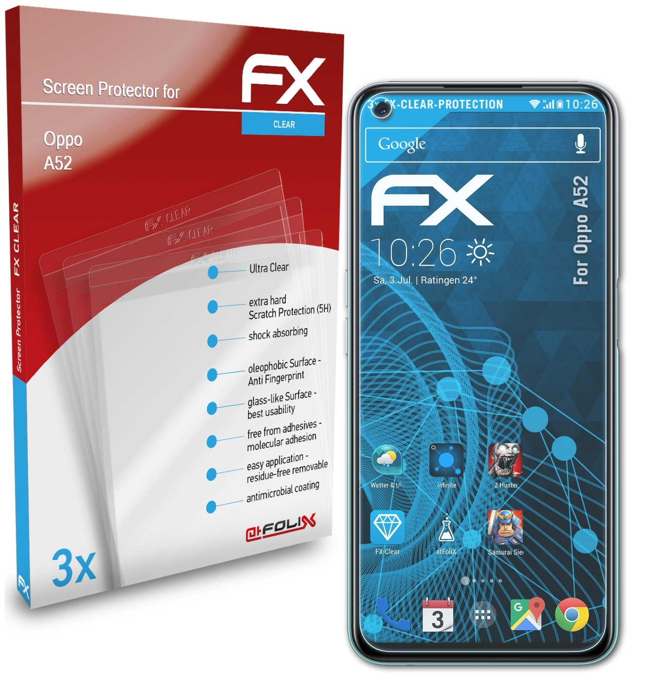 ATFOLIX 3x FX-Clear Displayschutz(für Oppo A52)