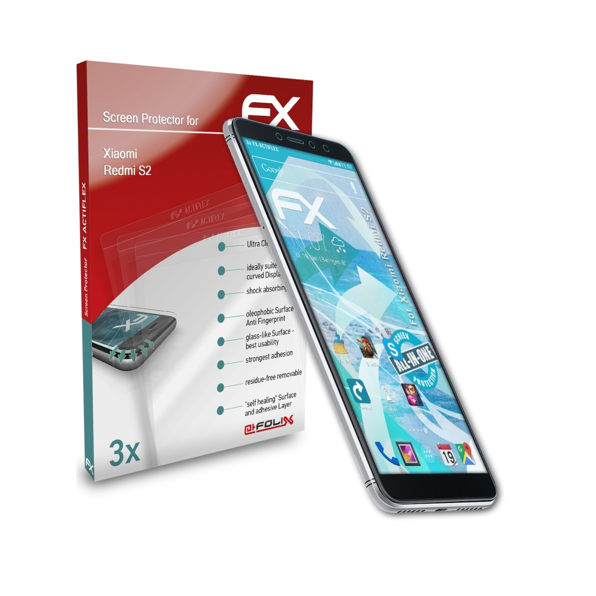 ATFOLIX 3x FX-ActiFleX Redmi Xiaomi Displayschutz(für S2)