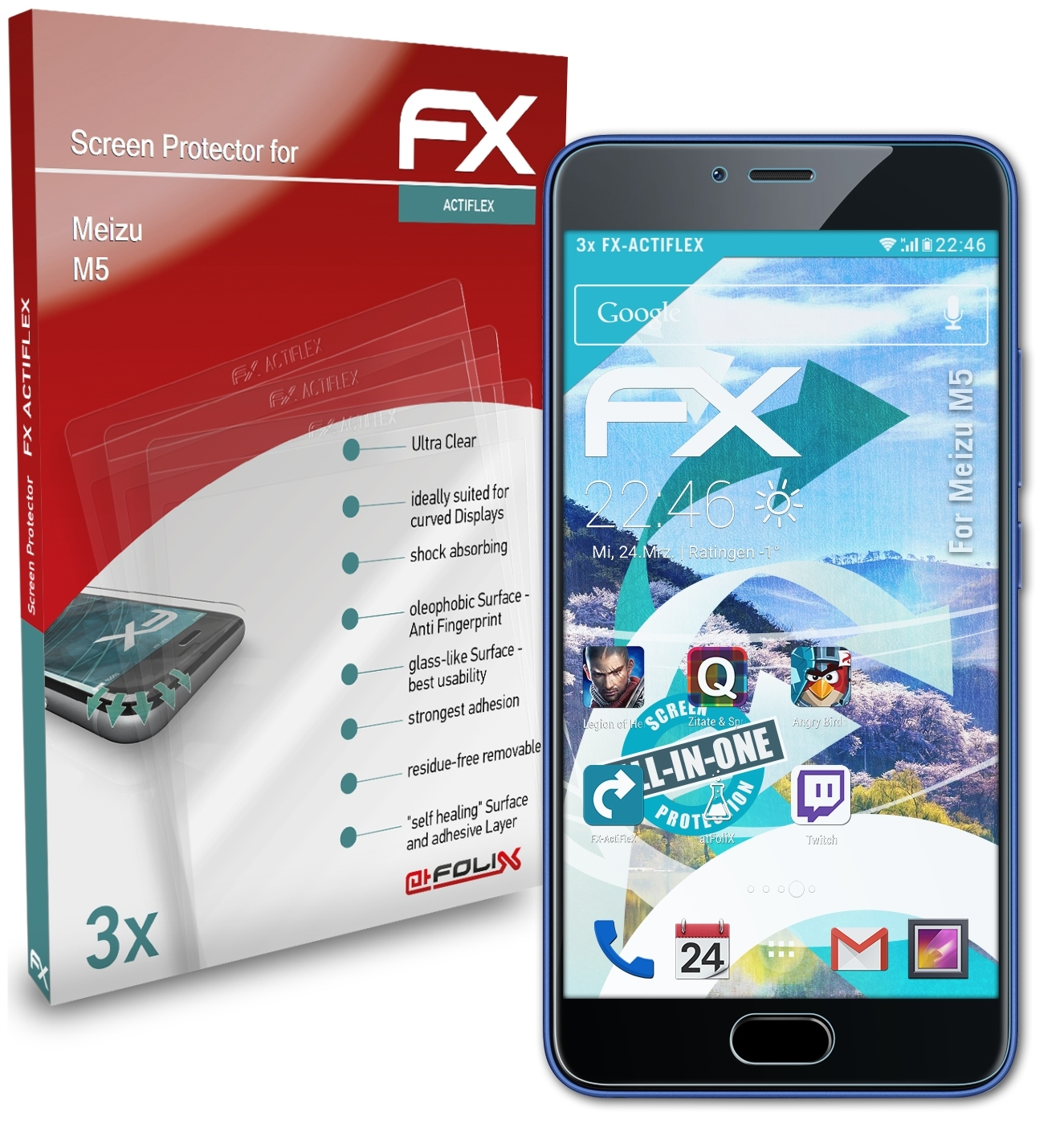 Meizu ATFOLIX M5) 3x Displayschutz(für FX-ActiFleX