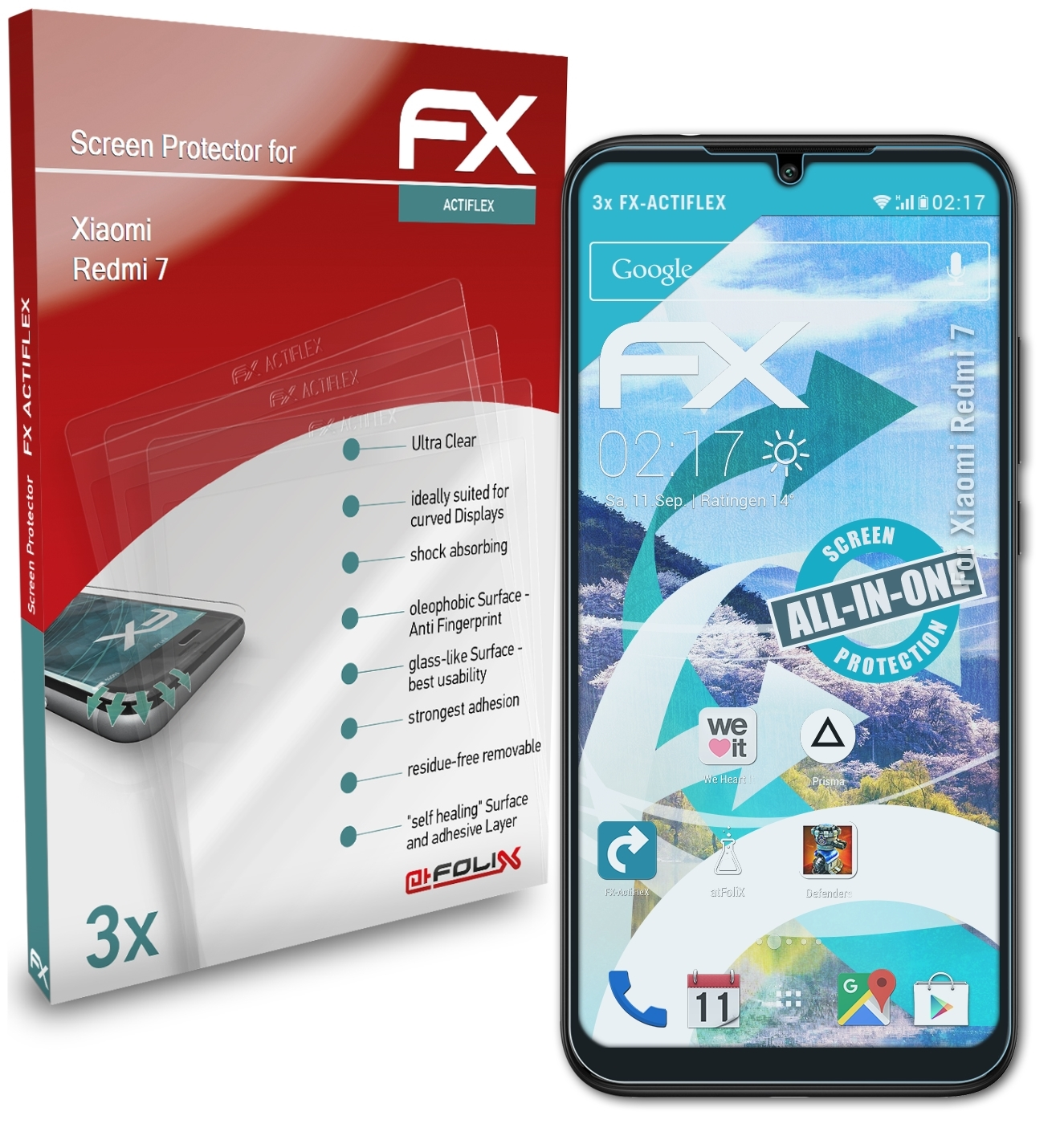 ATFOLIX 3x FX-ActiFleX Xiaomi Displayschutz(für Redmi 7)