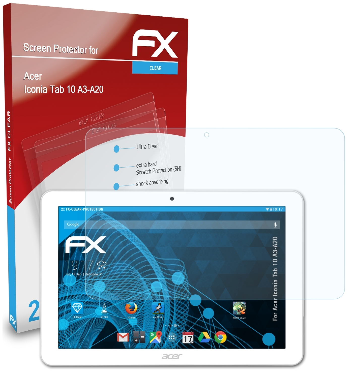 ATFOLIX 2x FX-Clear Acer 10 Tab Displayschutz(für Iconia (A3-A20))