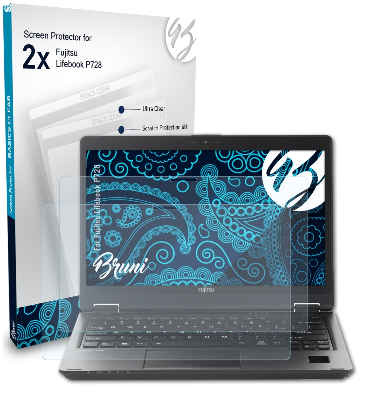 BRUNI 2x Basics-Clear Schutzfolie(für Fujitsu Lifebook P728)