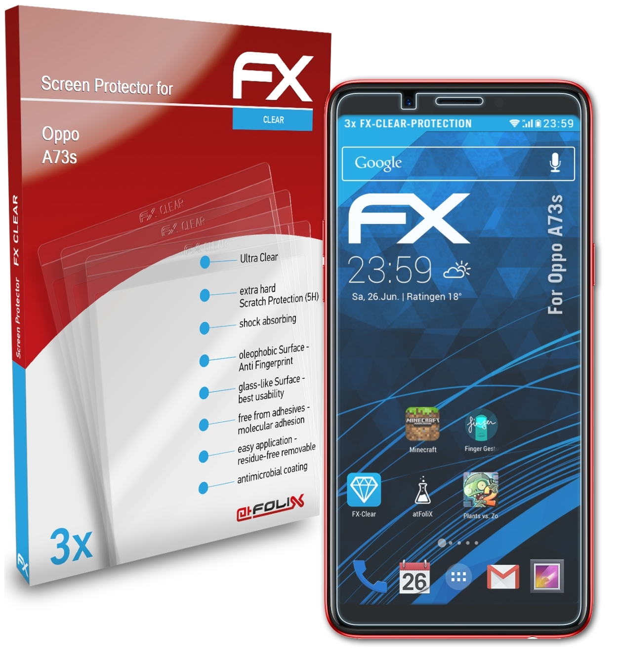 ATFOLIX 3x FX-Clear Oppo Displayschutz(für A73s)