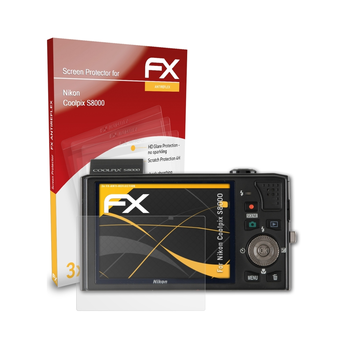 3x Coolpix ATFOLIX Nikon FX-Antireflex Displayschutz(für S8000)