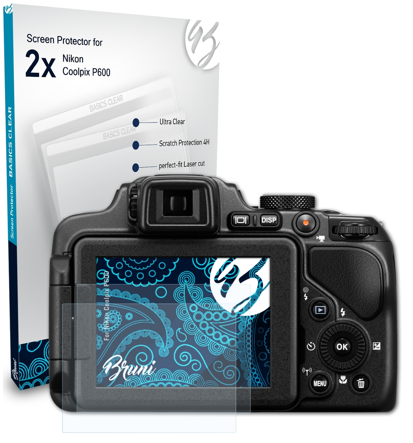 2x P600) Schutzfolie(für Coolpix Basics-Clear Nikon BRUNI