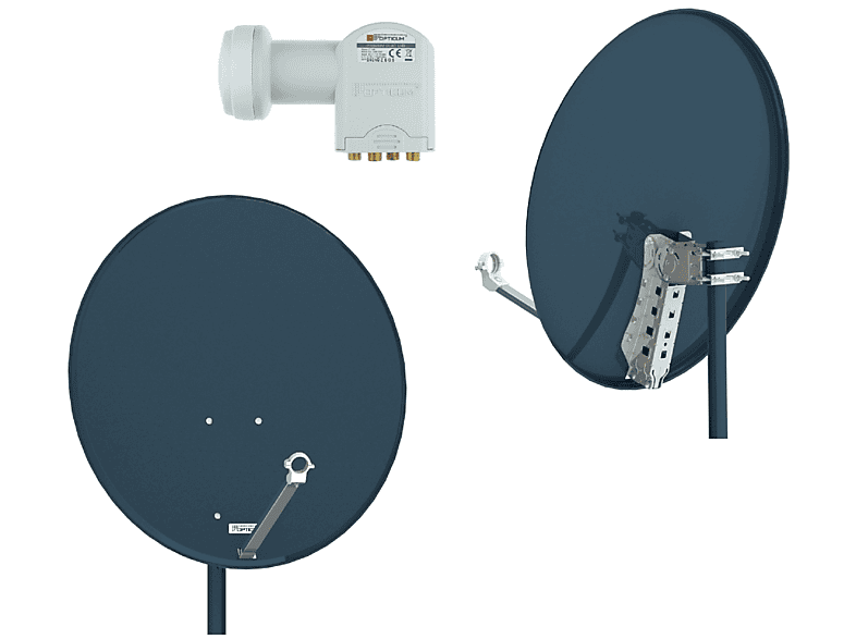 RED OPTICUM QA 80 Sat Antenne mit (80 - 80 Stahl & Quad - 4 Teilnehmer) cm, LNB 4K 3D LNB fähig anthrazit in HD LQP-04H Quad cm LQP-04H Satellitenanlage