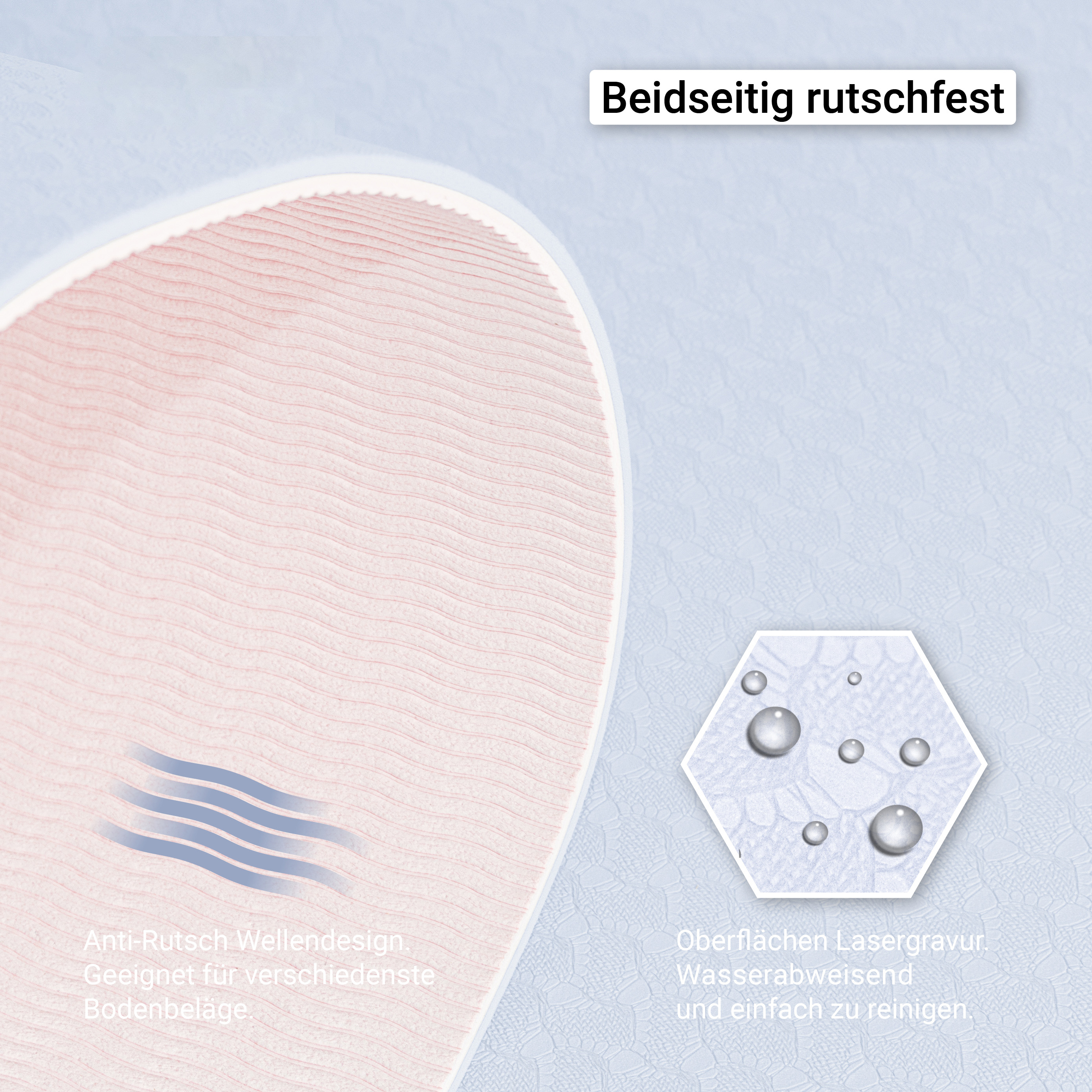 Nahaufnahme einer strukturierten Oberfläche mit wasserabweisenden Eigenschaften und Anti-Rutsch-Design.