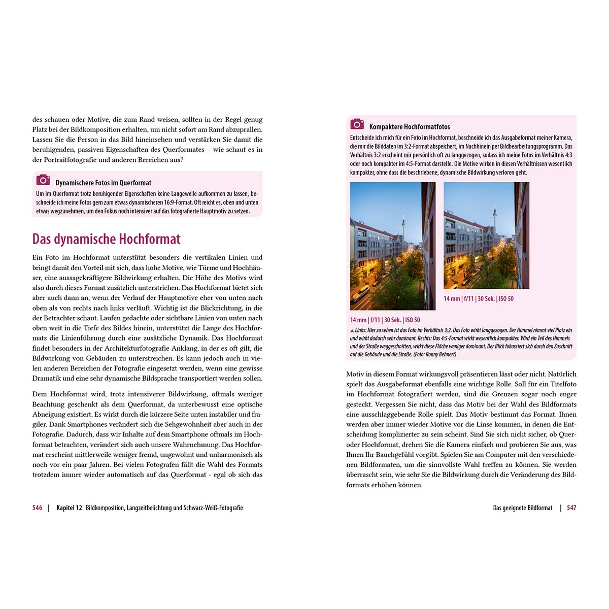 Text und Bilder auf einer weißen Seite, die sich mit Seitenverhältnissen und Fotografie befassen.