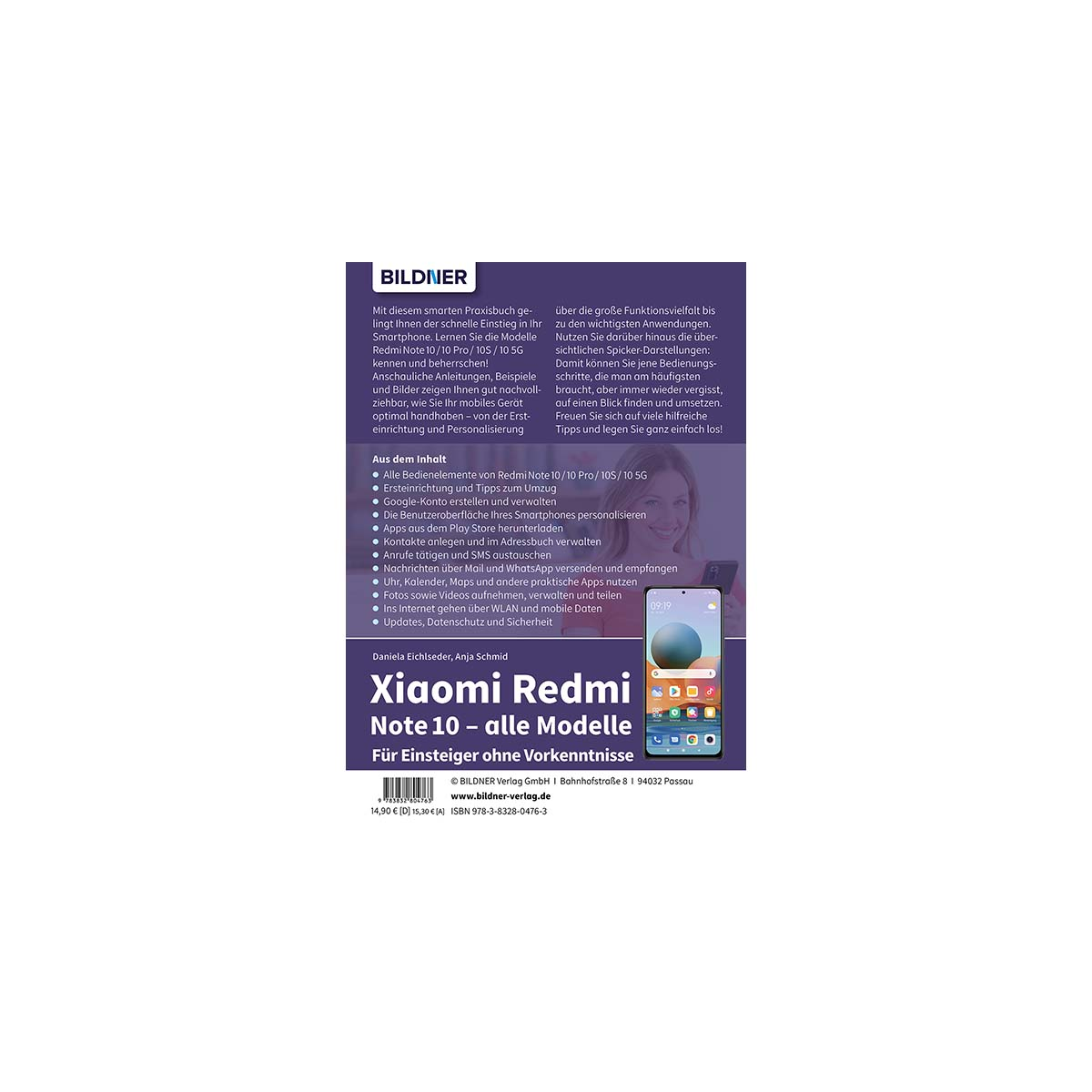 Buchcover über Xiaomi Redmi Note 10 Modelle, mit Telefonbild.