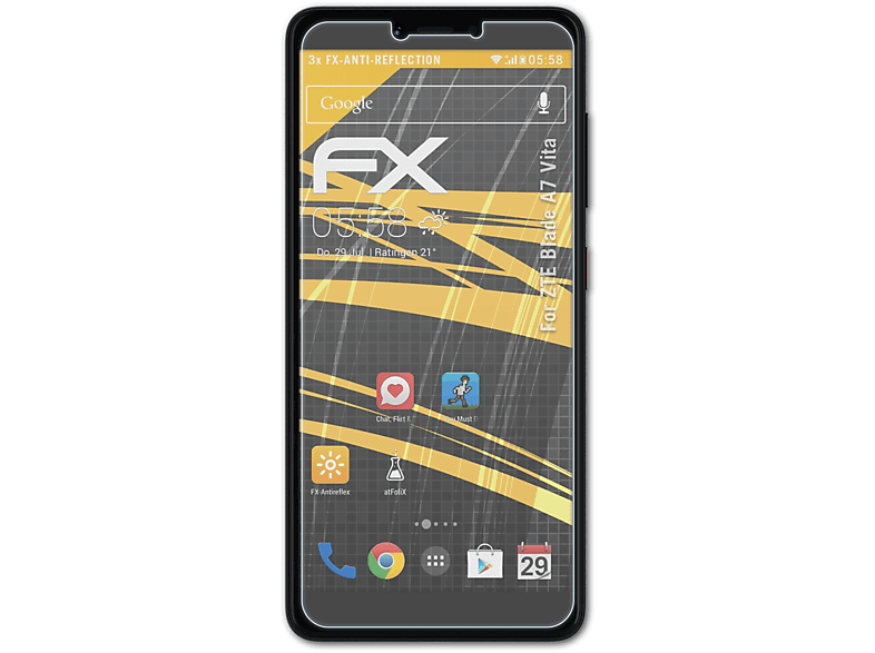 ATFOLIX 3x FX-Antireflex A7 Displayschutz(für Blade ZTE Vita)