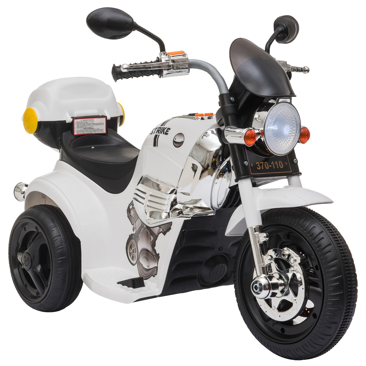 Homcom Triciclo Moto blanco con maletero 3 ruedas bocina y faros 87x46x54 edad años para niños de +18