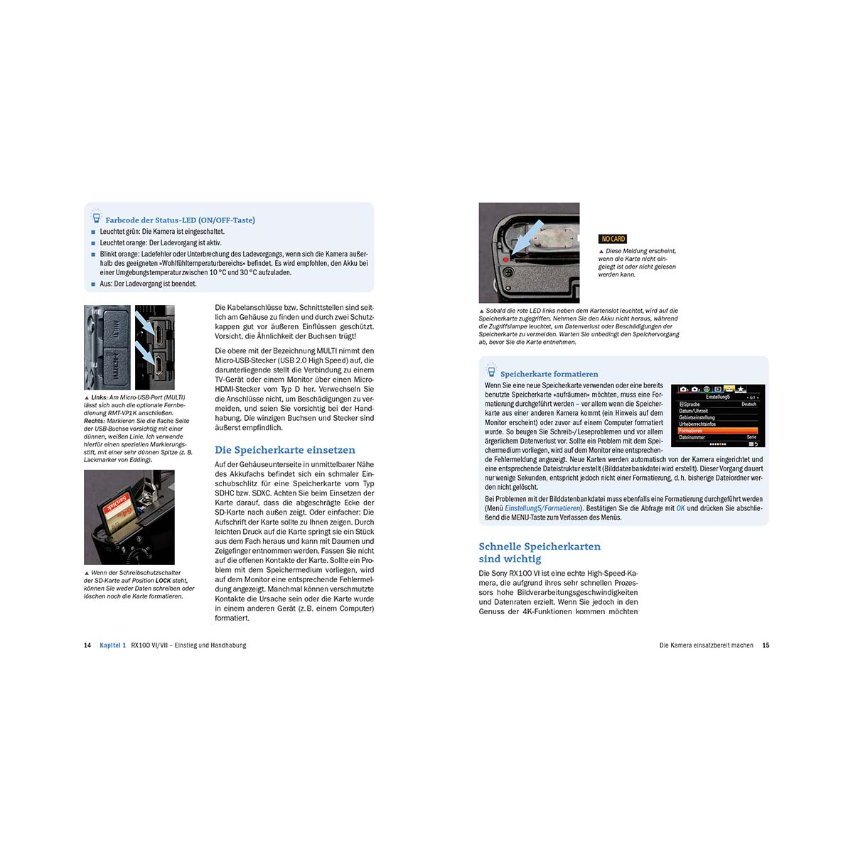 Eine Seite aus einem Handbuch mit Text und Illustrationen. Der Text behandelt Kamerafunktionen.