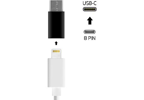 Adaptadores  - ADAPTADOR 8 PIN A USB-C NEGRO UNOTEC, 300