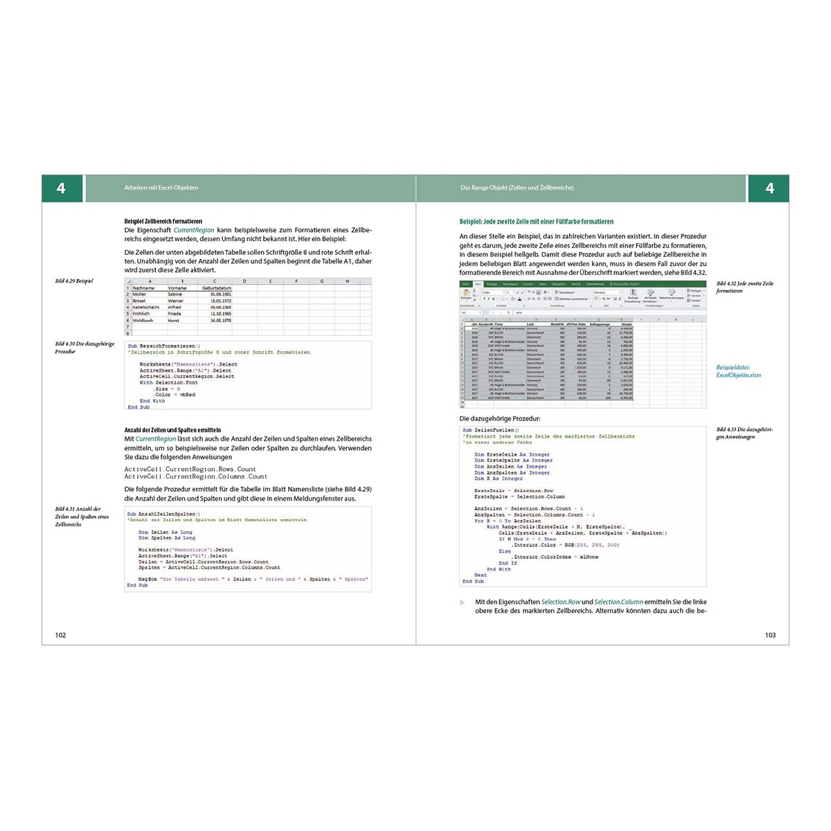 Buchseite mit Text, Tabellen und Diagrammen zu Excel.