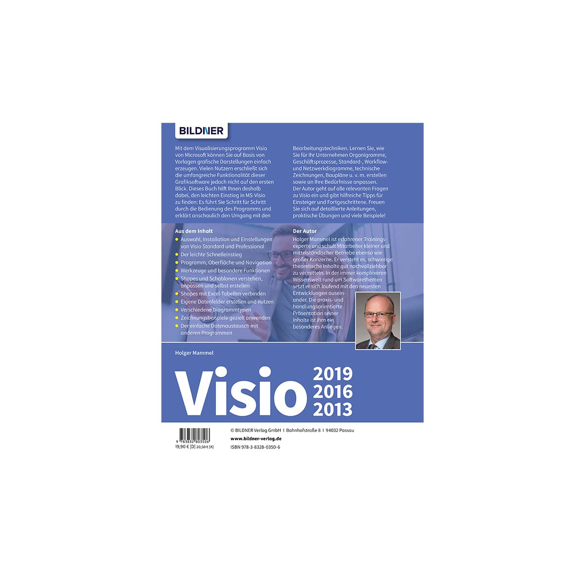 Buchcover mit dem Titel "Visio". Das Foto des Autors ist sichtbar. Der Hintergrund ist helllila.