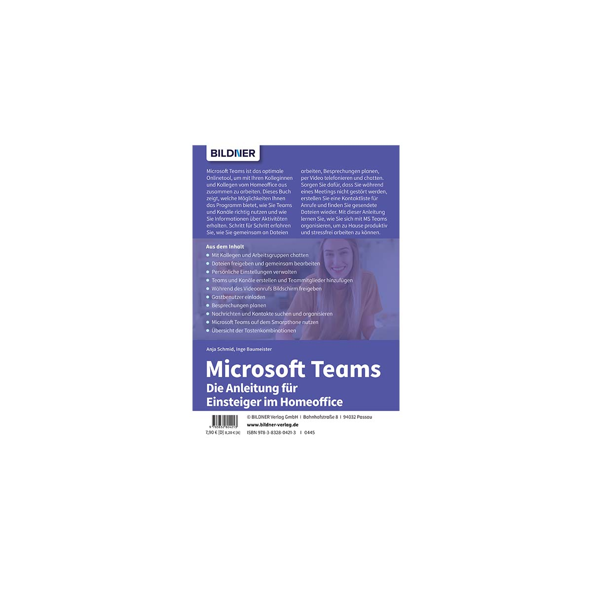 Buchcover mit Text und Bildern über Microsoft Teams, in deutscher Sprache.