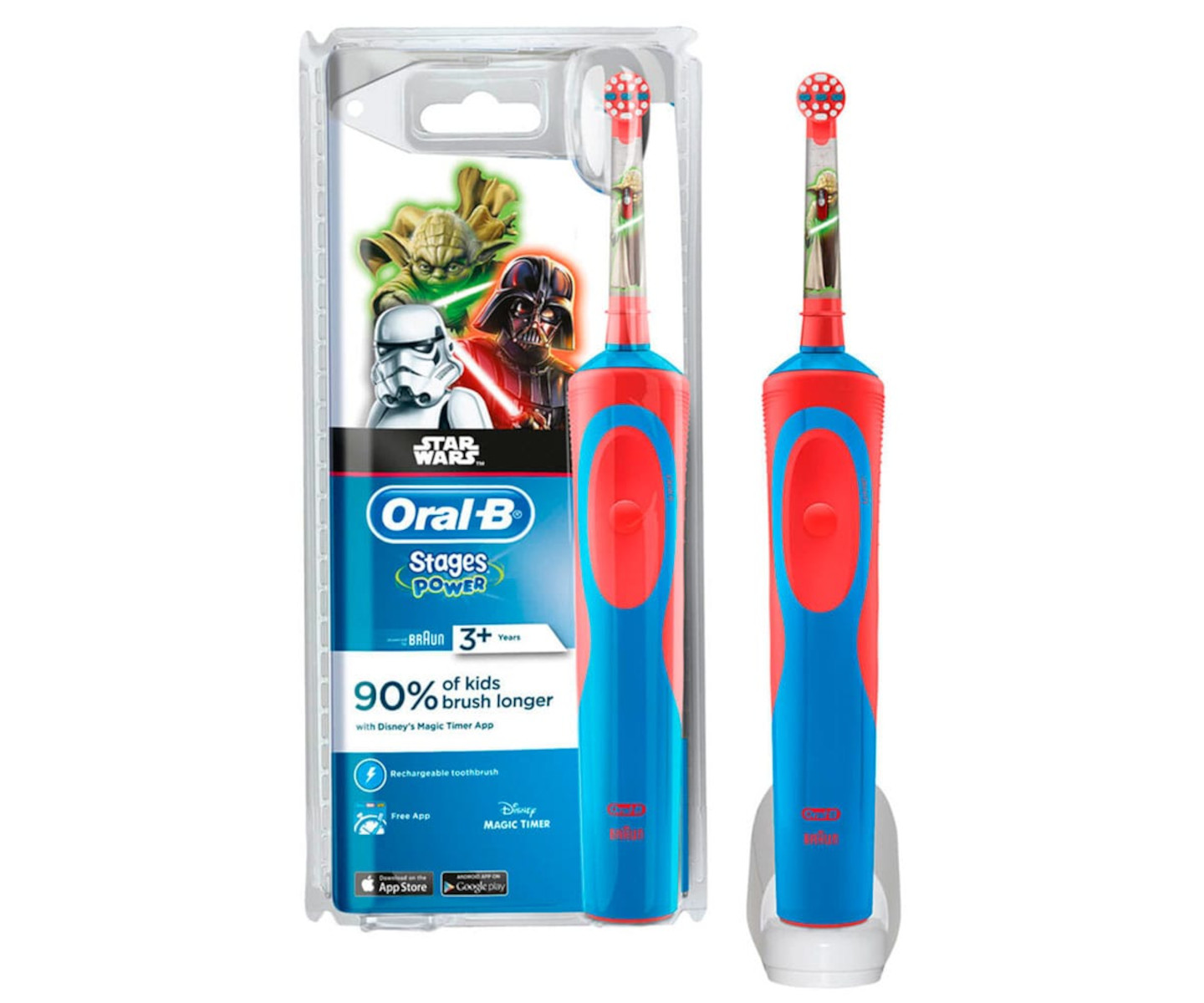 Cepillo de dientes Eléctrico - Braun Oral-b Stages Power Kids Star Wars Cepillo De Dientes Infantil, 2d, Disney Magictimer BRAUN, Azul/Rojo