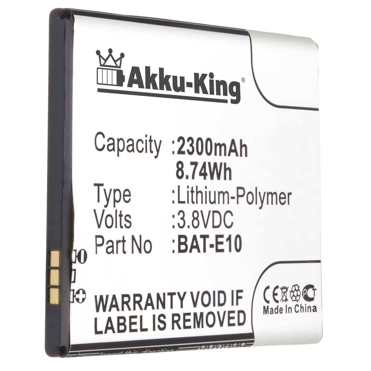 Handy-Akku, BAT-E10 2300mAh 3.8 für Acer Li-Polymer AKKU-KING Akku Volt,