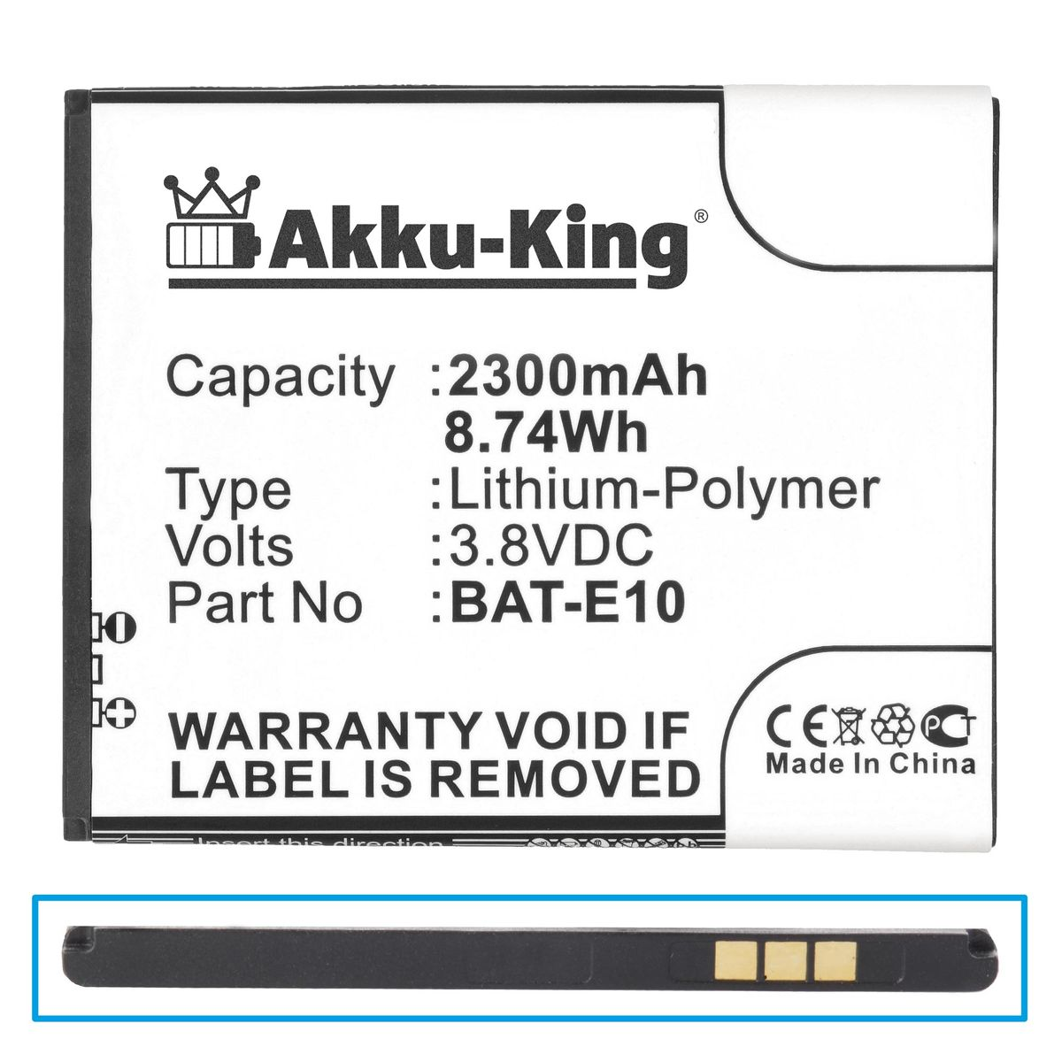 AKKU-KING Akku für 3.8 Li-Polymer BAT-E10 Volt, Handy-Akku, Acer 2300mAh