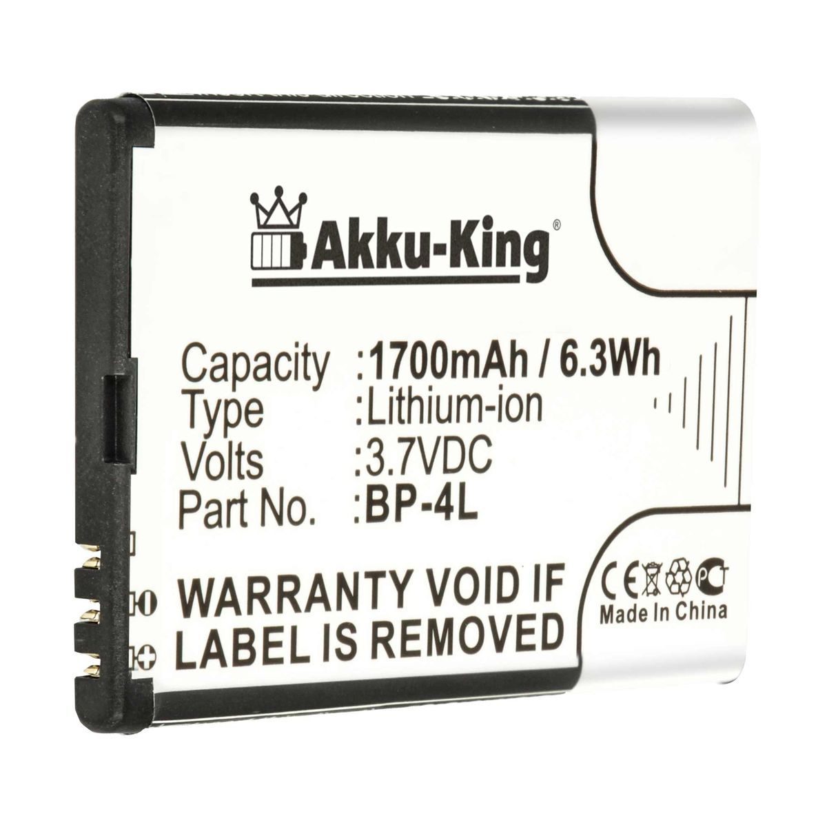 mit 3.7 Handy-Akku, Li-Ion kompatibel Volt, Nokia AKKU-KING Akku 1700mAh BP-4L