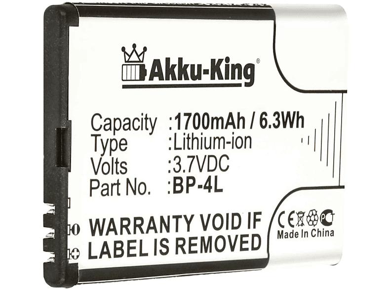 Nokia Li-Ion Akku 1700mAh BP-4L Handy-Akku, 3.7 mit AKKU-KING Volt, kompatibel