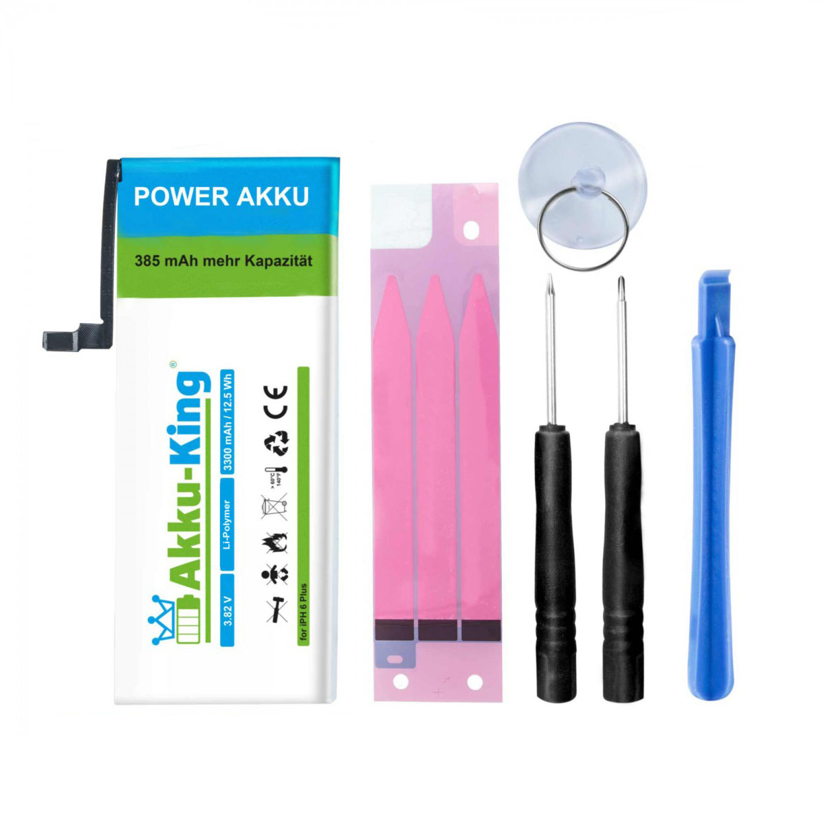 AKKU-KING Power-Akku 3300mAh Plus 6 Handy-Akku, Volt, iPhone Li-Polymer 3.82 für