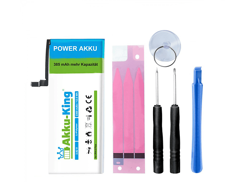 AKKU-KING Power-Akku 3300mAh Plus 6 Handy-Akku, Volt, iPhone Li-Polymer 3.82 für