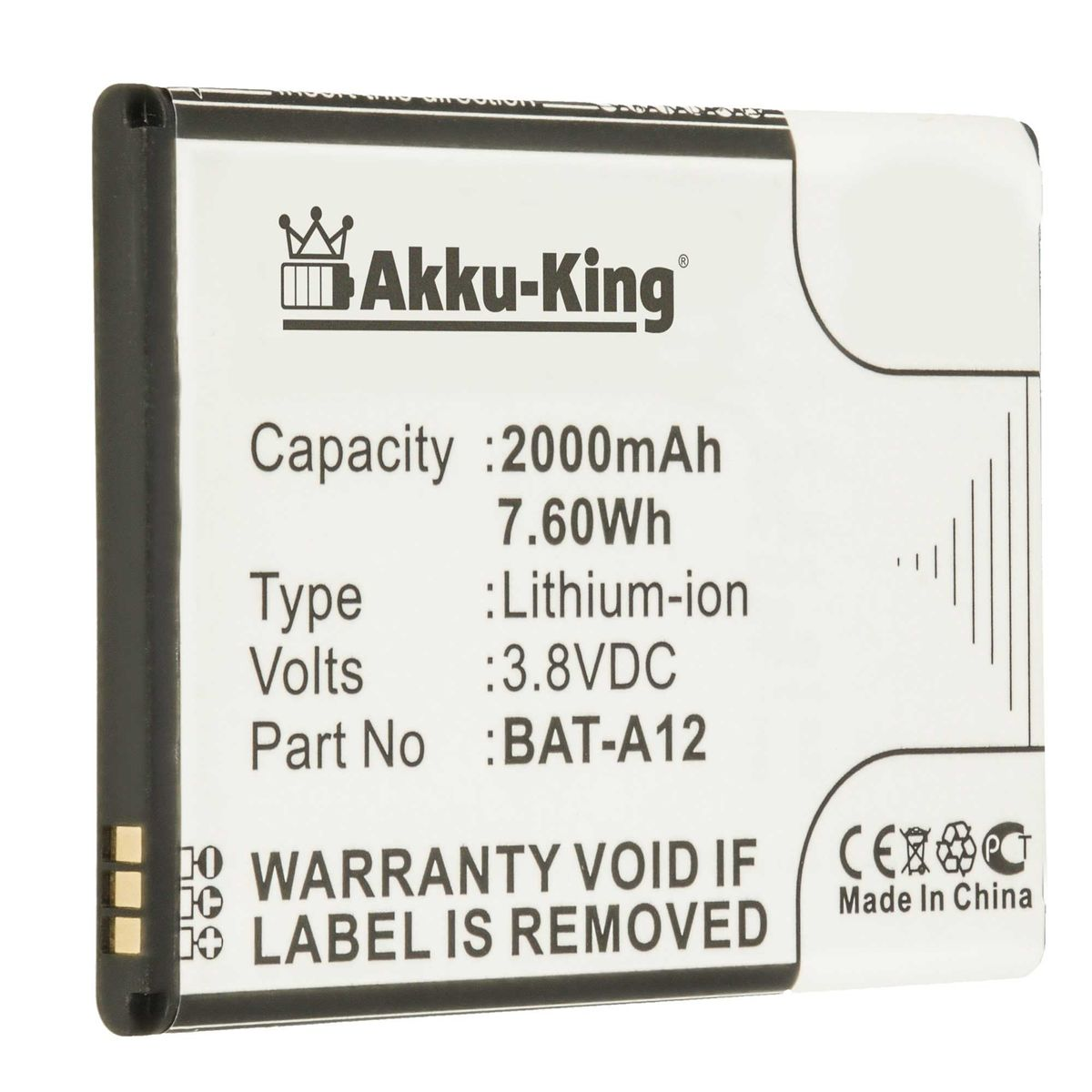 Handy-Akku, BAT-A12 Acer 3.8 Akku AKKU-KING für Volt, Li-Ion 2000mAh