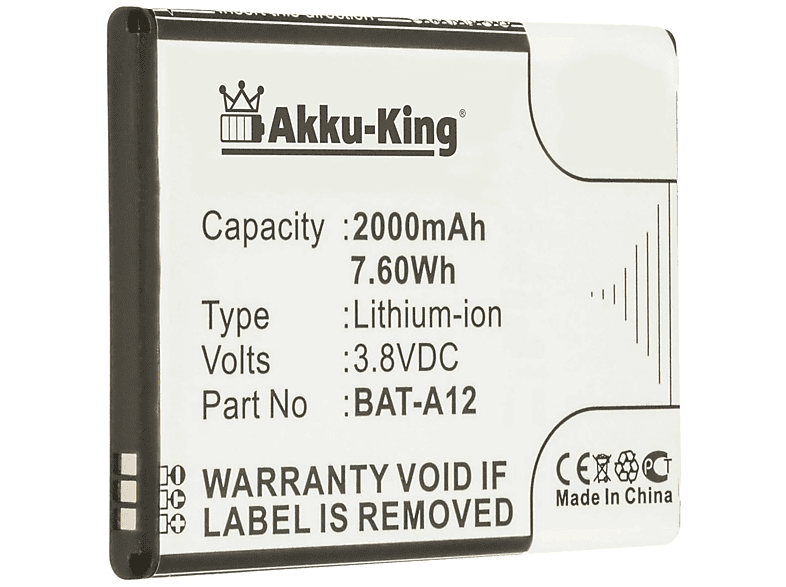 AKKU-KING Akku für Acer BAT-A12 Li-Ion Handy-Akku, 3.8 Volt, 2000mAh