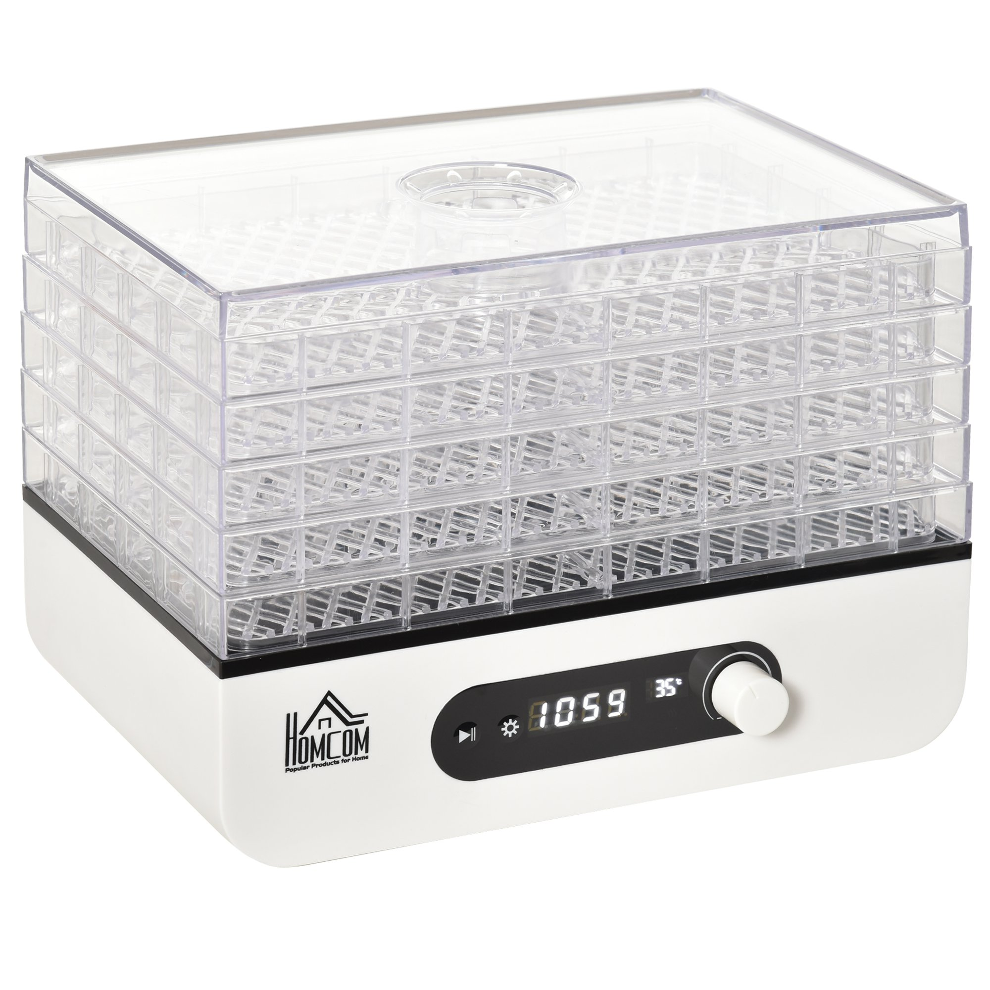 Deshidratador de Alimento - 400W, 5 bandejas, LCD, 35-70ºC, temporizador 72h HOMCOM, Blanco