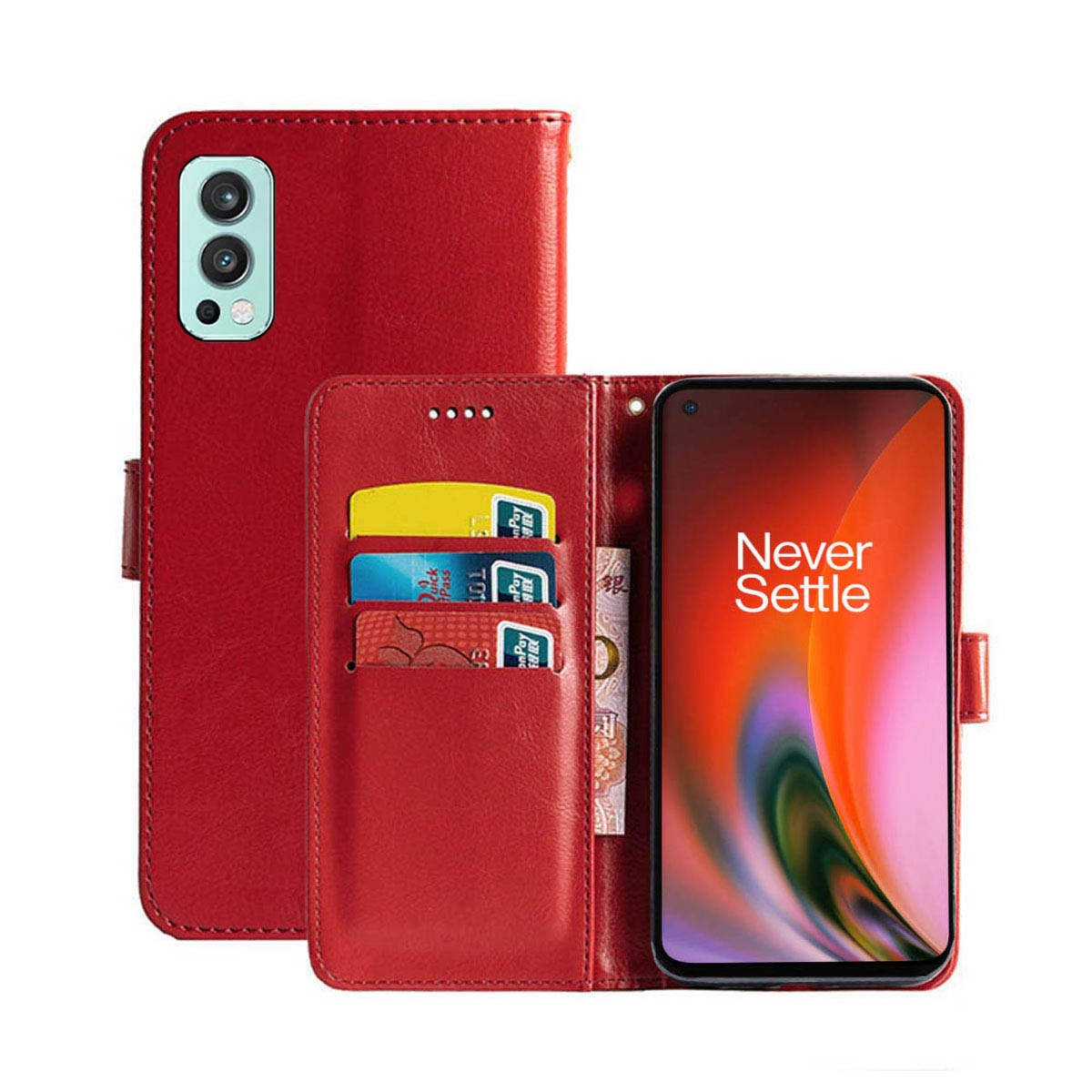 Klappbare - Bookcover, 5G, OnePlus, Nord 2 Rot, CASEONLINE Multicolor