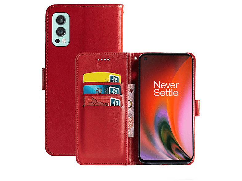 CASEONLINE Klappbare - Rot, Bookcover, OnePlus, Nord 2 5G, Multicolor