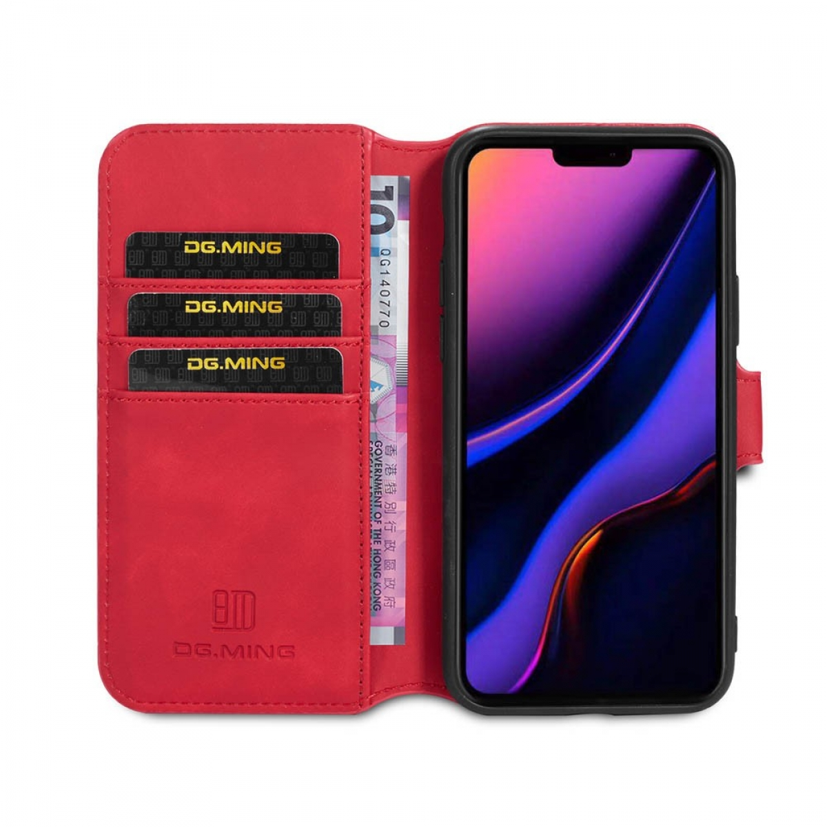 DG MING Klappbare - Multicolor 12 Apple, Rot, iPhone Pro, Bookcover