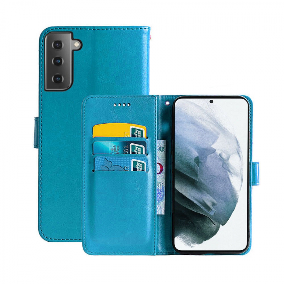 - CASEONLINE Multicolor Samsung, S21 Klappbare Hellblau, Bookcover, Plus, Galaxy