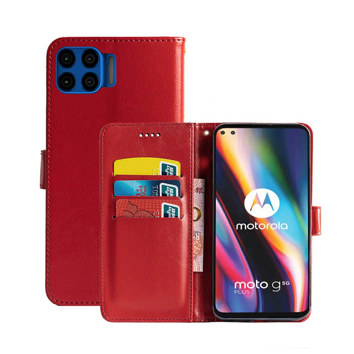 CASEONLINE Klappbare - Moto Motorola, Plus, Bookcover, G Multicolor Rot, 5G