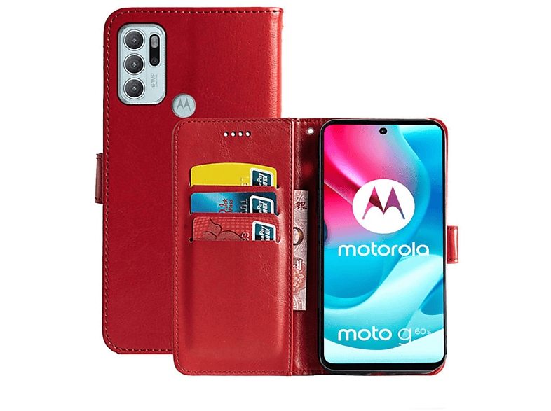 Multicolor G60S, CASEONLINE Moto - Rot, Bookcover, Motorola, Klappbare