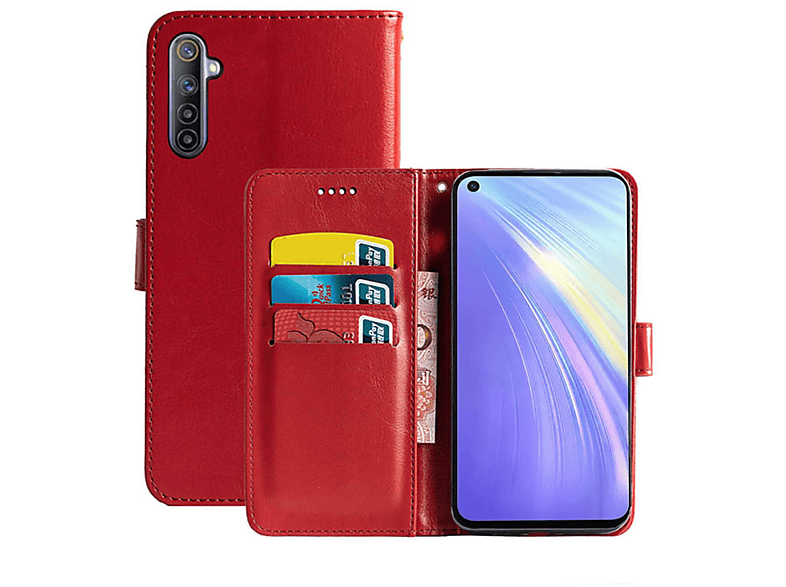 CASEONLINE Klappbare Bookcover, Realme, Rot, - 6, Multicolor