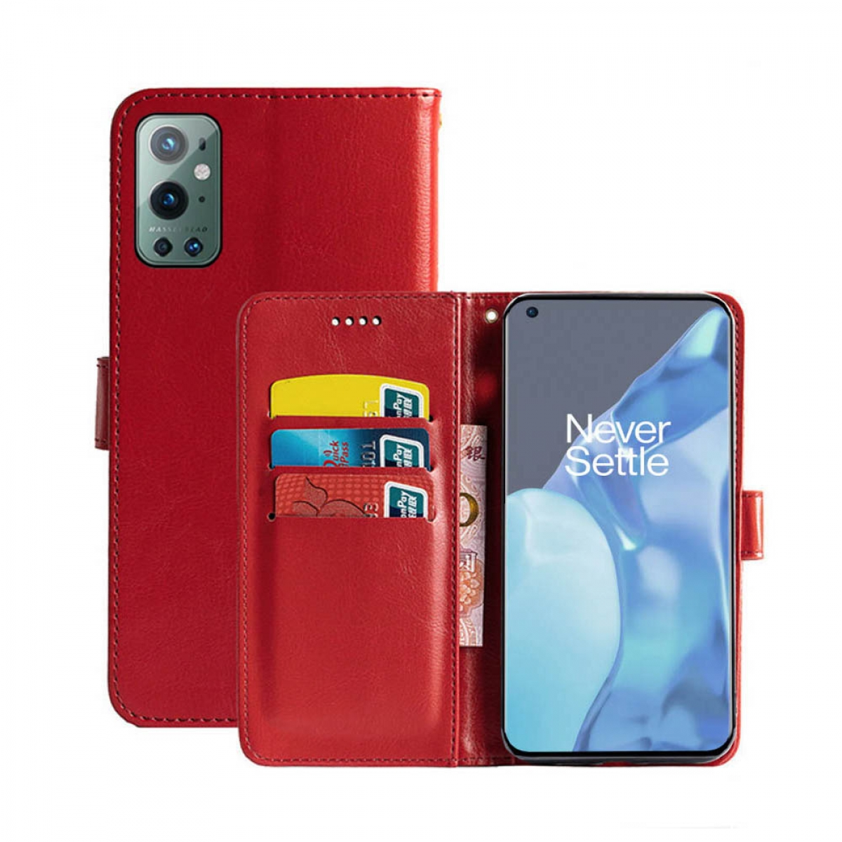 Bookcover, OnePlus, - CASEONLINE Rot Pro, Rot, 9 Klappbare