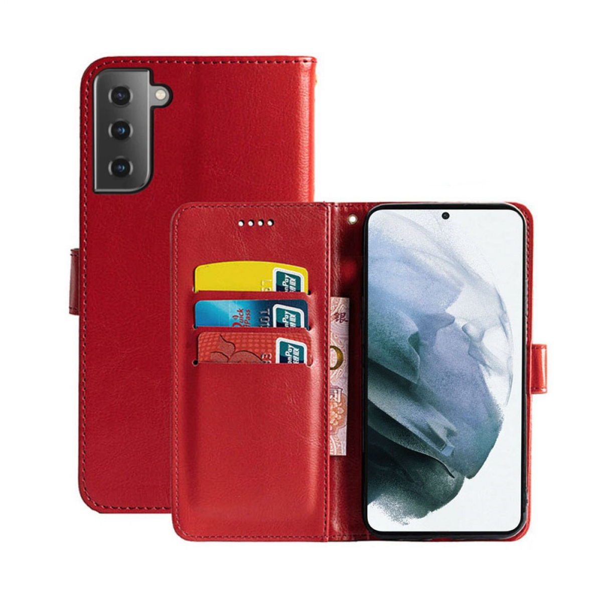 CASEONLINE Klappbare Samsung, Multicolor Galaxy - S21, Rot, Bookcover,