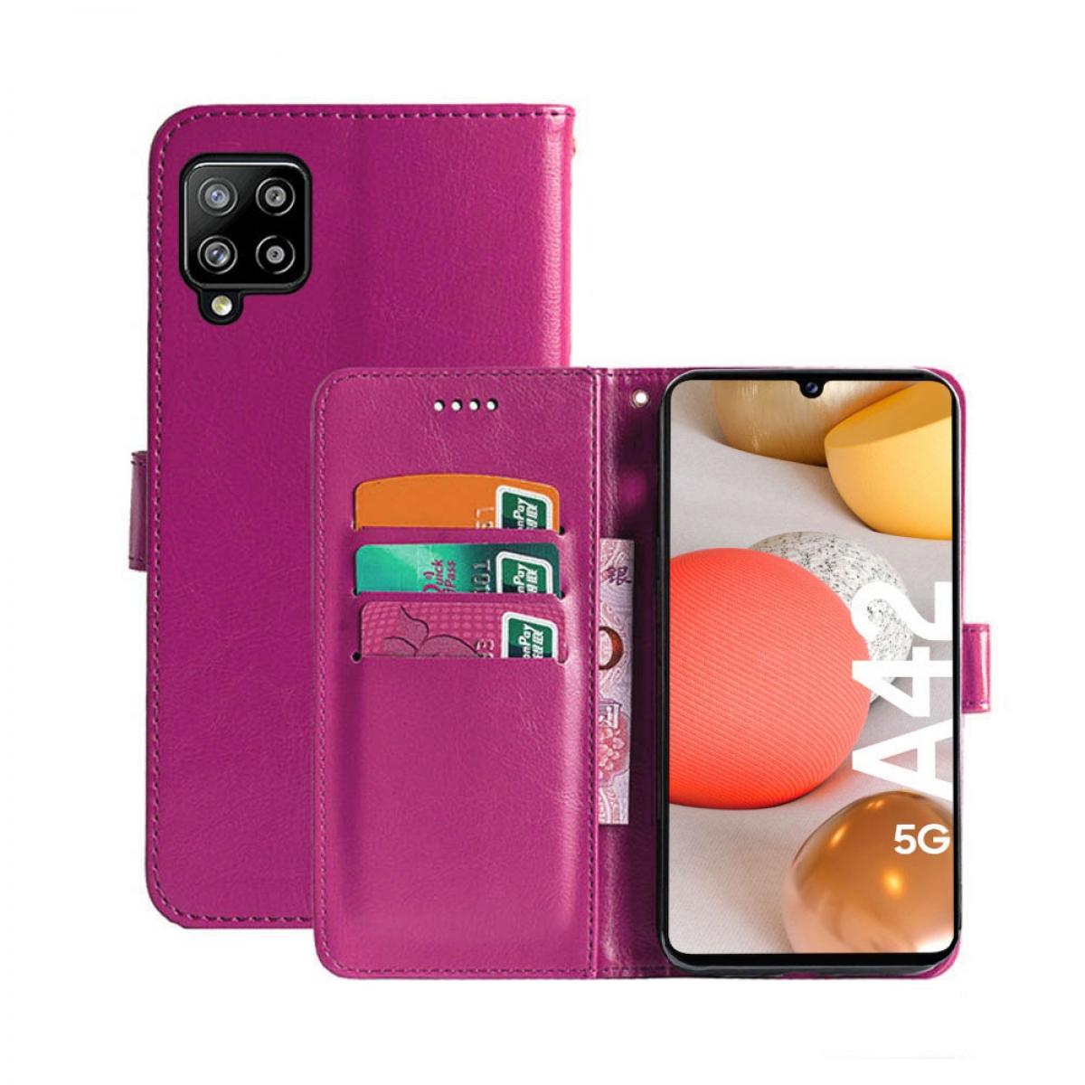 CASEONLINE Klappbare - Pink, A42, Galaxy Samsung, Multicolor Bookcover