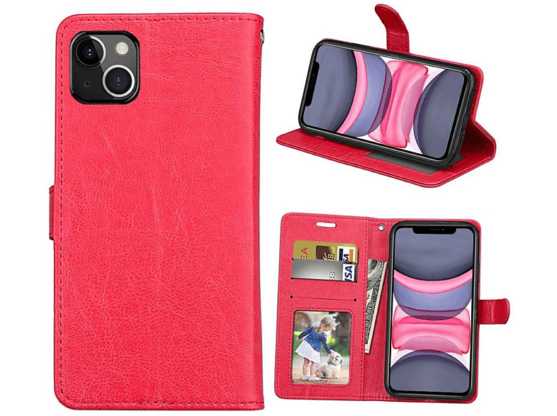 CASEONLINE Klappbare - iPhone Mini, Rot, Rot Apple, Bookcover, 13