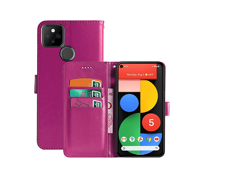 CASEONLINE Klappbare - Pink, Bookcover, Google, Pixel 5, Multicolor