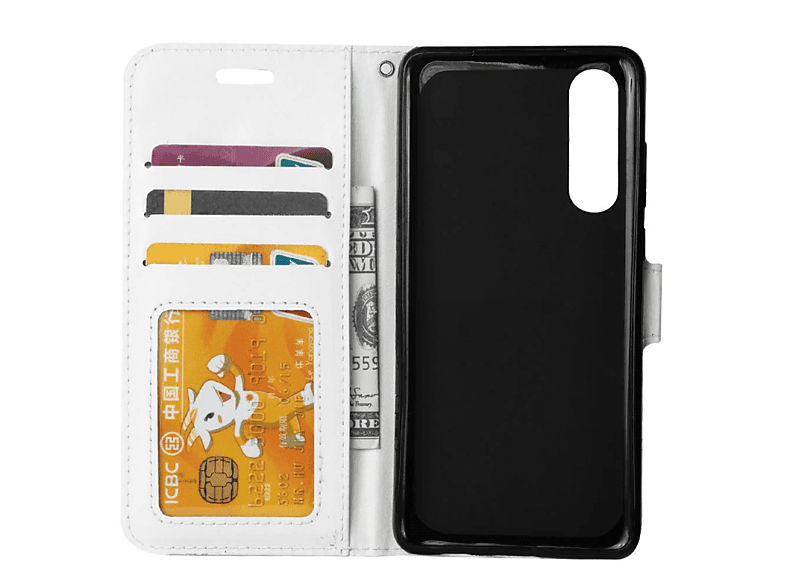 CASEONLINE Klappbare - Weiß, Huawei, P30, Bookcover, Multicolor