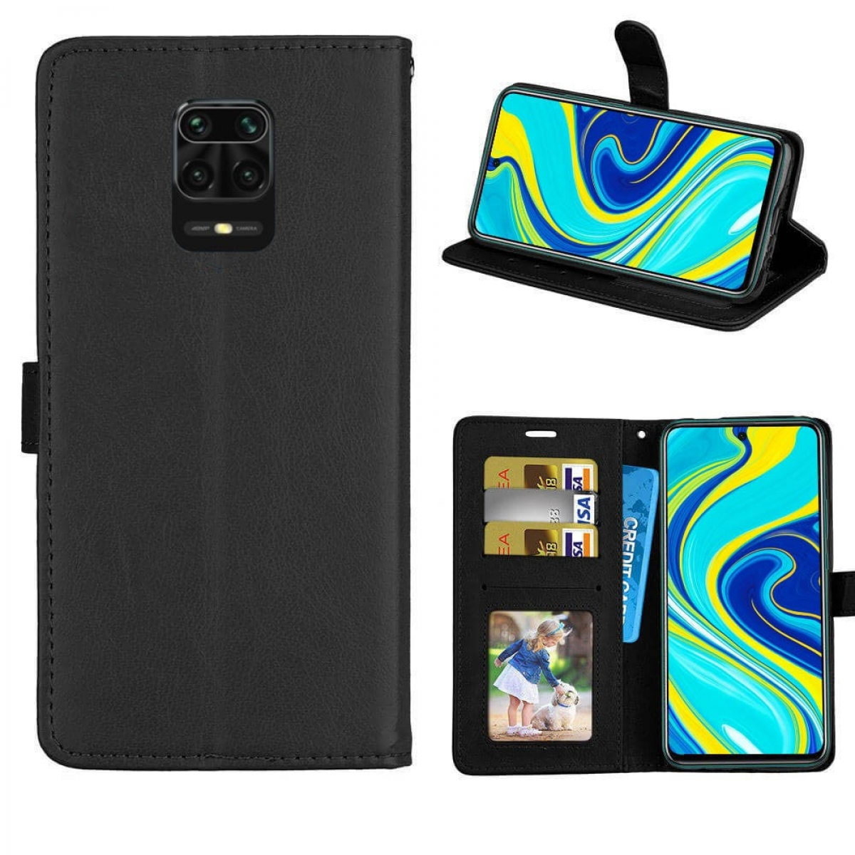 CASEONLINE Klappbare - Redmi Xiaomi, 9S, Note Schwarz, Multicolor Bookcover