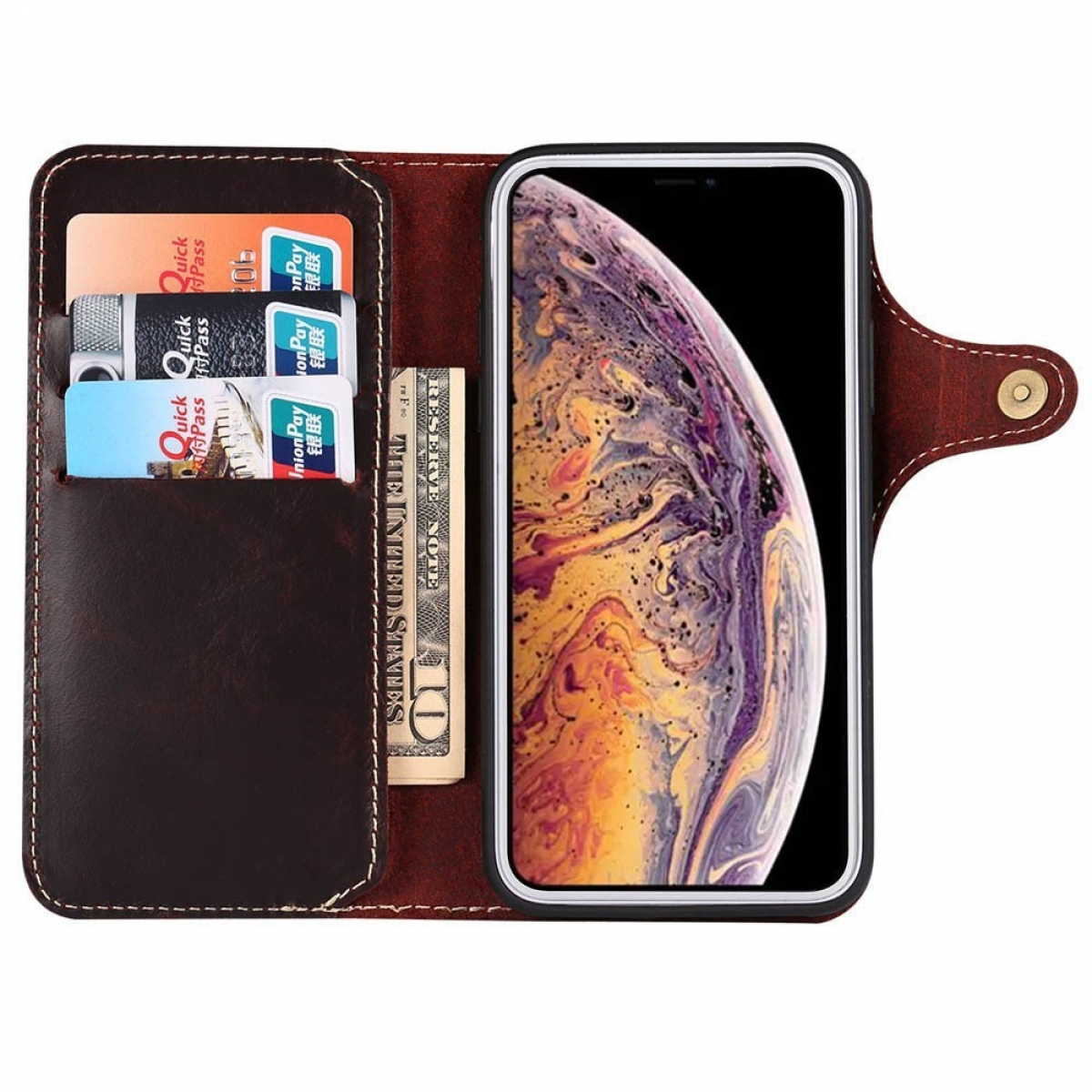Apple, Bookcover, Multicolor Ochsenblut, Leder 13 iPhone Max, Pro CASEONLINE -